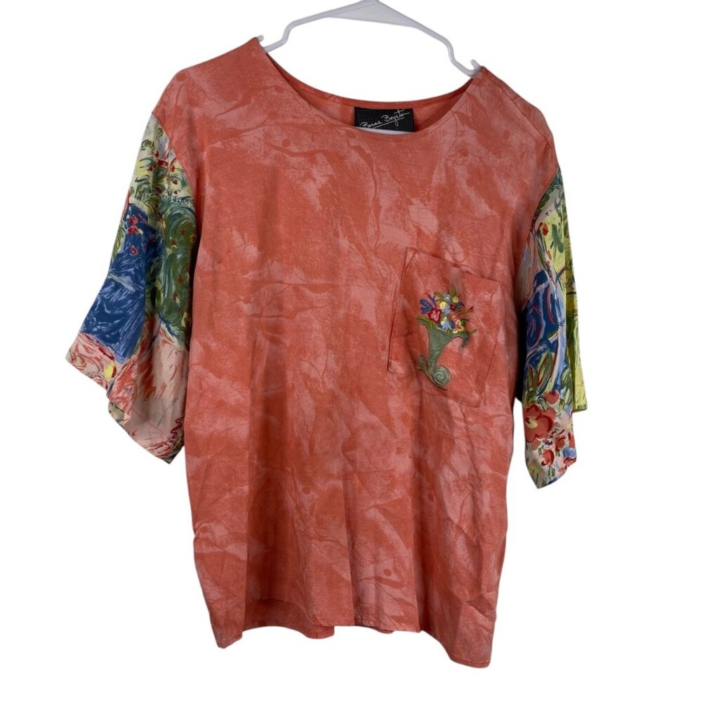 Bonnie Boynton Top Women's Multicolor Sz S Floral Embroidered Boxy Cottage Core